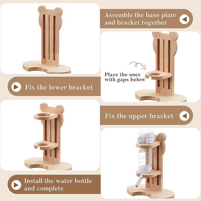 Silent Wooden Hamster Wheel with Cork Lining, 7.9 Inch Quiet Exercise Wheel for Dwarf Syrian Hamsters, Gerbils, Stable Small Animal Spinner Cage Accessories with Water Bottle Stand(S)