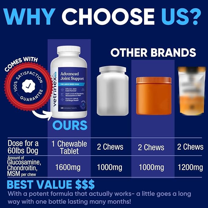 Joint Support Supplement for Large Dogs - Hip and Joint Chewable Tablets for Small, Medium & Large Breed Dogs with Glucosamine, Chondroitin, and MSM, Beef Flavor, 120 Tablets
