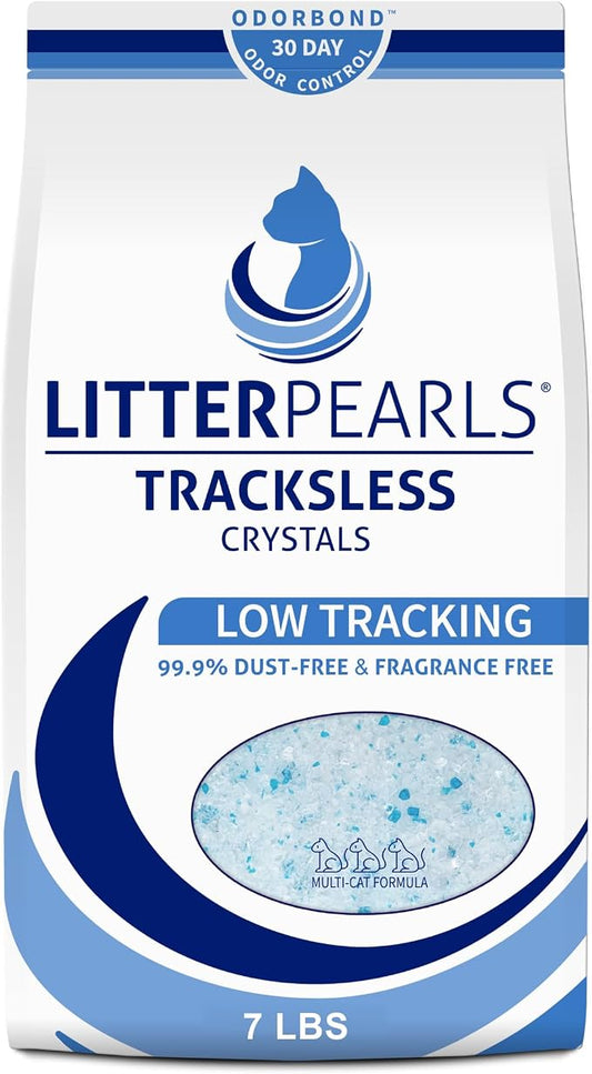 Litter Pearls Tracksless Unscented Non-Clumping Crystal Cat Litter with Odorbond, 7 lb, White, Clear and Blue Crystals