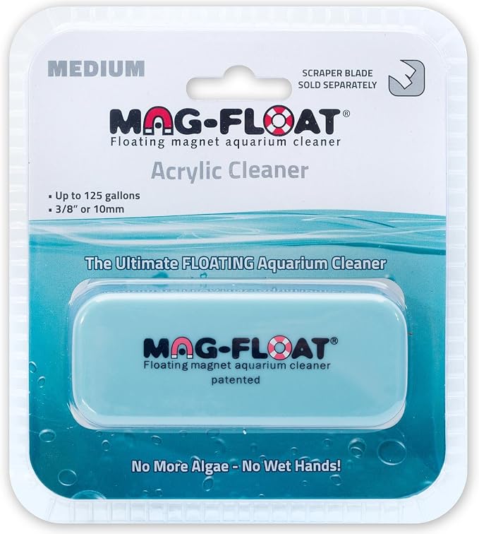 Mag-Float Medium Acrylic Aquarium Algae Scraper Cleaner | Magfloat Floating Magnetic Fish Tank Magnet Cleaning Scrubber Brush Tool for Freshwater Saltwater Marine Reef Tanks