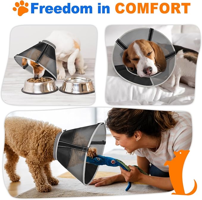 Breathable Mesh Dog Cone Collar for Surgery, Soft Elizabethan Recovery Alternative to Stop Licking,Pet Neck Collar for Large Medium Small Breeds, XS