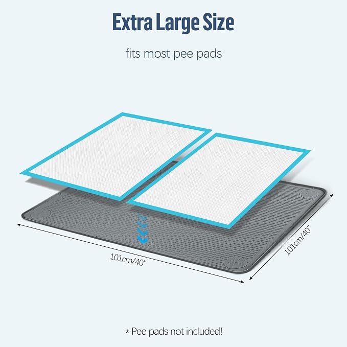 Pee Pad Holder for Dogs, 40" x 40" Silicone Pee Tray Mat Leak-Proof, High Edge, No Spill Pet Pad Holder for Puppy, Cat, Rabbit, Training Pads for Floor Protection, No Pee Pads (Dark Grey)