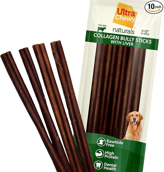 Ultra Chewy Collagen Sticks 9-12 inches (10 Pack) – Long Lasting Odor-Free, All-Natural Dog Chews – Rawhide & Bully Stick Alternative