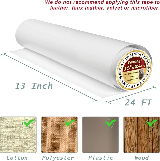 Anti Cat Scratch Furniture Protector, Transparent Self-Adhesive Couch Furniture Protectors from Cats Scratching Claws, Cat Scratch Couch Protector (13”x 24 FT)