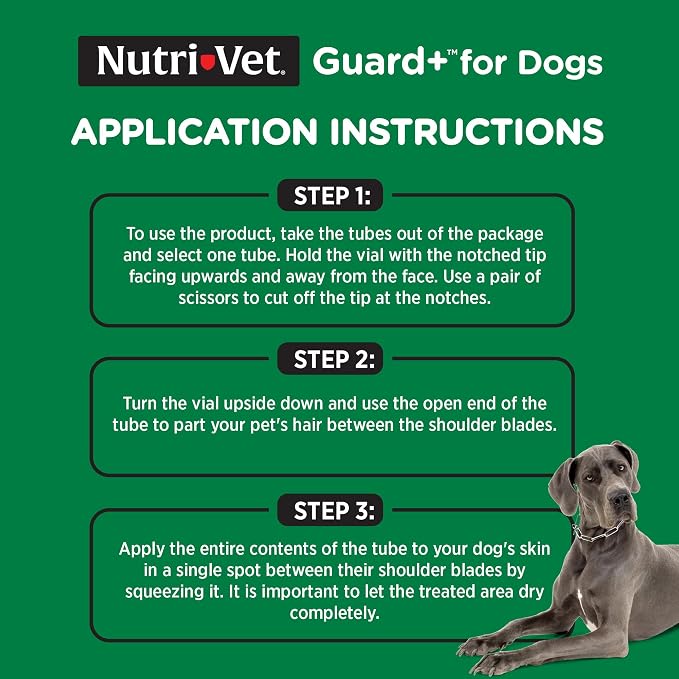 Nutri-Vet Guard+ for Dogs, Flea and Tick Prevention Spot On Drops, Topical Treatment for Dogs 89-132 lbs, Puppy Essentials, Waterproof Formula, 3 Monthly Doses, 90 Days of Protection