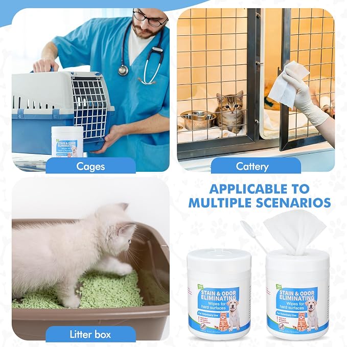 2 Pack/ 320 Count Litter Box Scrubbing Wipes, Cat Litter Box Cleaning Wipes, Unscented Cleaner & Deodorizer Canister Pet Urine Floor Cleaner Wipe for Kennels Pet Cleaning Supplies