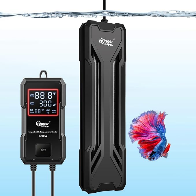 hygger 500W Aquarium Heater, Upgraded Submersible Fish Tank Heater with Dual Protection System & LED Digital Display, with Automatic Power-Off Function, for 66-135 Gal Freshwater and Saltwater Tank