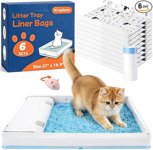 6 Pack Litter Box Liners Compatible with Safe Pets Scoopfree Cat Litter Box Tray Refill, Large Cat Waste Poop Bags with Anti-scratch Cardboard and Drawstring Heavy Tear-resistant- 37" x 16"