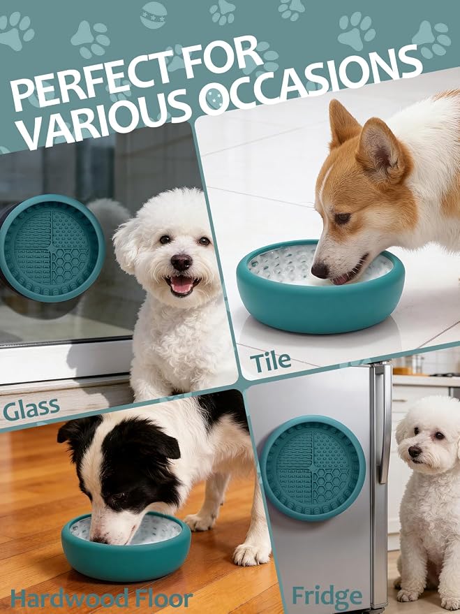Dog Lick Bowl for Large Dogs, Lick Mat, Slow Feeder Lick Bowl with Brush and Scraper,Strong Suction, Freeze Licking Bowl for Anxiety Relief, Enrichment & Distraction, Dishwasher Safe 7.6 * 3.5 inch