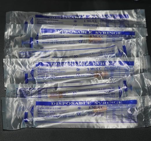 15 Pack 1ml 25Ga Plastic Syringe with Measurement for Scientific Labs and Industrial Dispensing, Disposable Individually Wrapped (15, 1ml 25Ga)
