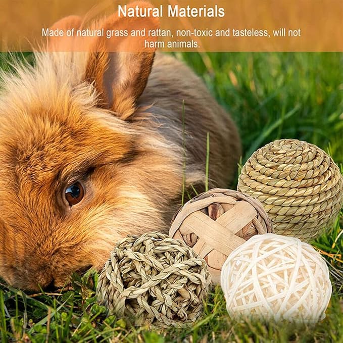 FOMIYES Small Animals Play Balls: Rabbit Chew Toys - Rolling Activity Guinea Pigs Chinchilla Bunny Natural Teething Balls