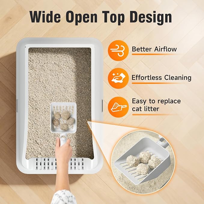 2PACK Stainless Steel Cat Litter Boxes, XL Large Metal Litter Box with High Sides Lid, Odor Free Litter Pan Include Scoop Easy Cleaning Anti-Scratch Kitty Cat Box Anti-Urine Leakage, Non-Sticky