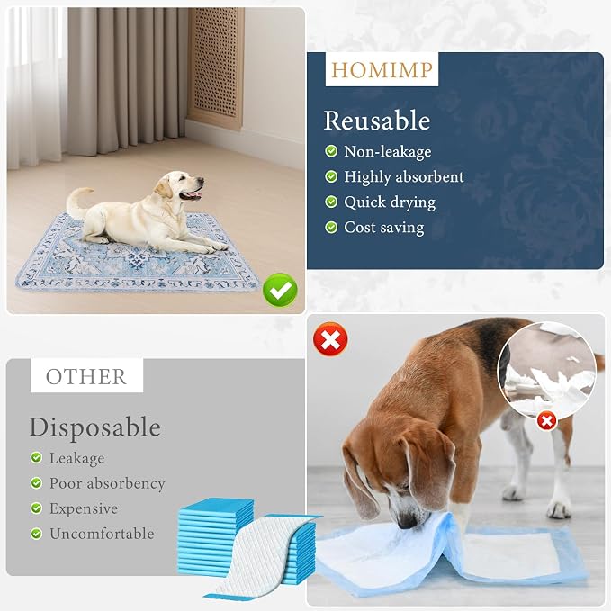 Homimp Washable Pee Pads for Dogs,4 Pack Reusable Puppy Pads Waterproof,Absorbent and Leakproof Dog Pee Pads,Non Slip Puppy Training Pads, Pet Mat for Floor, Crate, Couch, Whelping,Blue, 18"x24"
