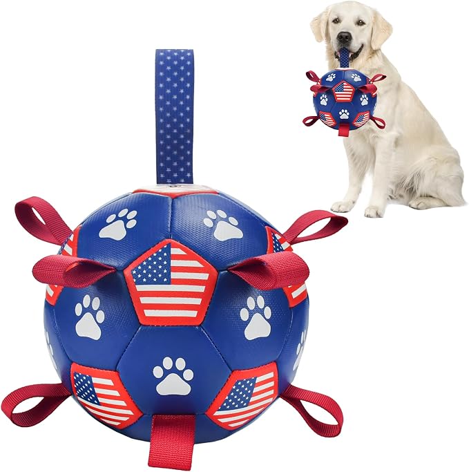 4th of July Dog Soccer Ball with Straps y Puppy Interactive Toy Pet Tug Ball Toy with American Flag Pattern for Mdeium Large Dogs Large-3