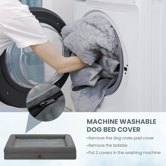 Yiruk XL Orthopedic Dog Bed for Large Dogs, Extra Large Waterproof Dog Bed with Removable Washable Cover, 4-Sides Bolster Support Pet Couch Sofa with Non-Slip Bottom, Dark Grey