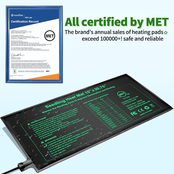 GOLOPET Seedling Heat Mat with Thermostat Pack of 2, Dual Certified by MET and UL Plant Heating Mat Pad Equipped with A Temperature Probe, It Automatically Maintains A Constant Temperature