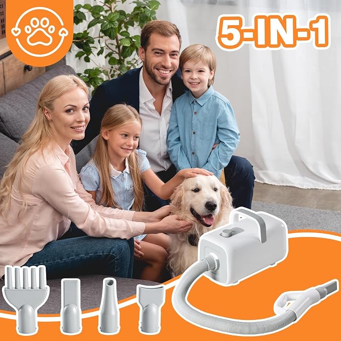 FansaFurn Professional 1550W High-Velocity Pet/Dog Grooming Dryer Blower - Adjustable Speed & Temperature with Heater & 4 Nozzle Attachments (White)