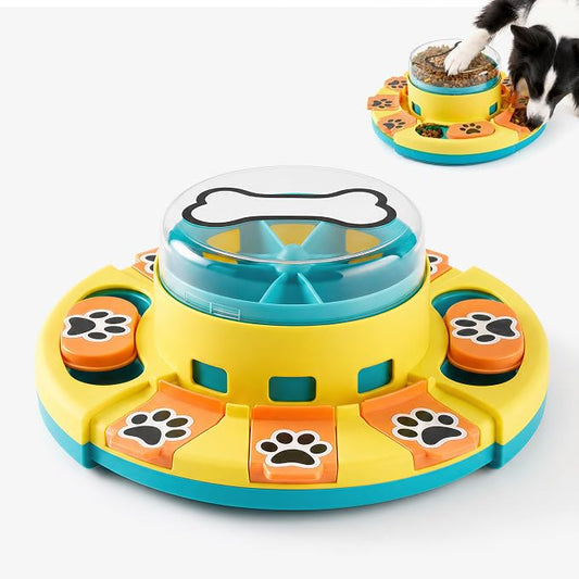 Dog Puzzle Toy 2 Levels, Slow Feeder, Pup Food Treat Feeding Dispenser for IQ Training and Entertainment for All Breeds,Blue with Pattern
