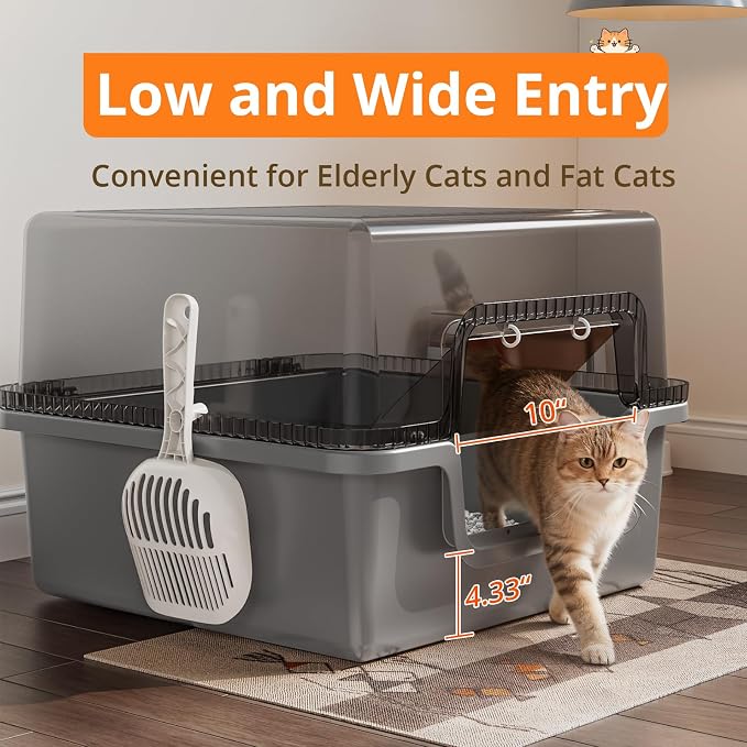 Oneluck XXL Covered Cat Litter Box with Scoop,Easy to Clean,Extra Large Non-Stick Pan for Multi-Cat Households (21" L x 21" W x 16" H)