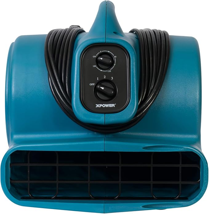 XPOWER X-430TF Pro 1/3 HP 2000 CFM Centrifugal Air Mover, Carpet Dryer, Floor Fan, Blower, Timer, Filter, for Water Damage Restoration, Janitorial, Plumbing, Home Use,Blue