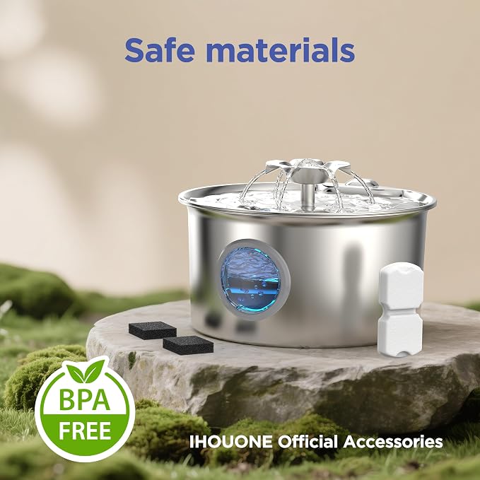IHOUONE Official Cat Fountain Filter: 6 Carbon Filters & 6 Foam Filters | 12pcs Cat Water Fountain Filter Replacement - Suitable for IHOUONE Stainless Steel pet Fountains