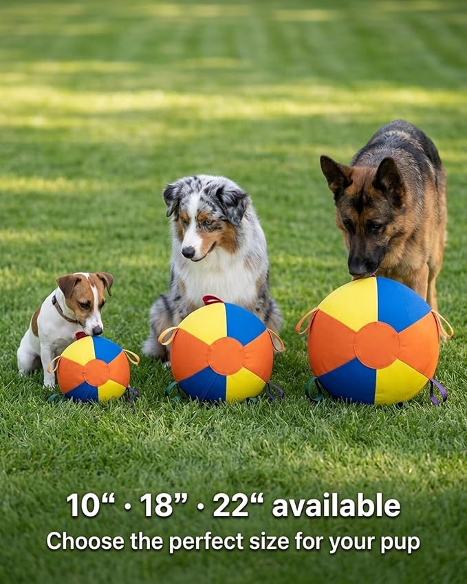 10/18/22" Calming Jumbo Ball for Dogs Durable Tear-Resistant Inflatable Big Ball Tough Herding for Play Exercise Toy with Heavy-Duty Handle Cover & Pump Fun Doggy Herding Dog Giant Tennis(A,18in)