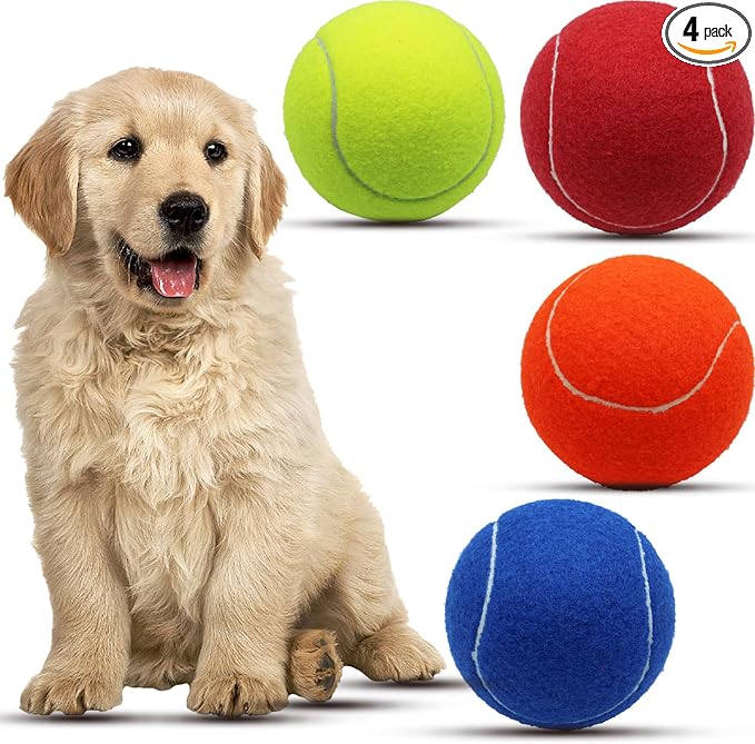 Magicorange Large Tennis Balls for Dogs, 4 Pack 4 Inch Big Tennis Ball Pet Chew Toy Large Balls for Outdoor/Indoor Sports(Multicolor, 4 Pack)