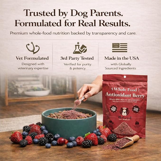 Natural Dog Company Dog Antioxidant Berry Food Topper for Dogs – Superfood Meal Topper & Multivitamin Powder Alternative, Immune Support, All Breeds & Ages Dog Food Seasoning, 8 oz Bag