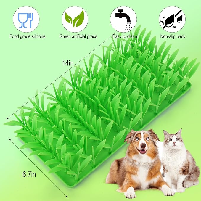 Palksky Silicone Grass Mat for Cats, Slow Food Cat Grass Mat for Indoor Cats, Foraging Snuffle Mat for Dog/Cat, Interactive Enrichment Cat Mat, green