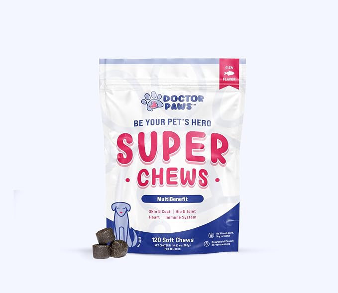 Super Chew, Advanced Hip and Joint Supplement for Senior Dogs, Full Body Support with Glucosamine, Chondroitin, DHA, Taurine, 120 Fish Flavored Soft Chews