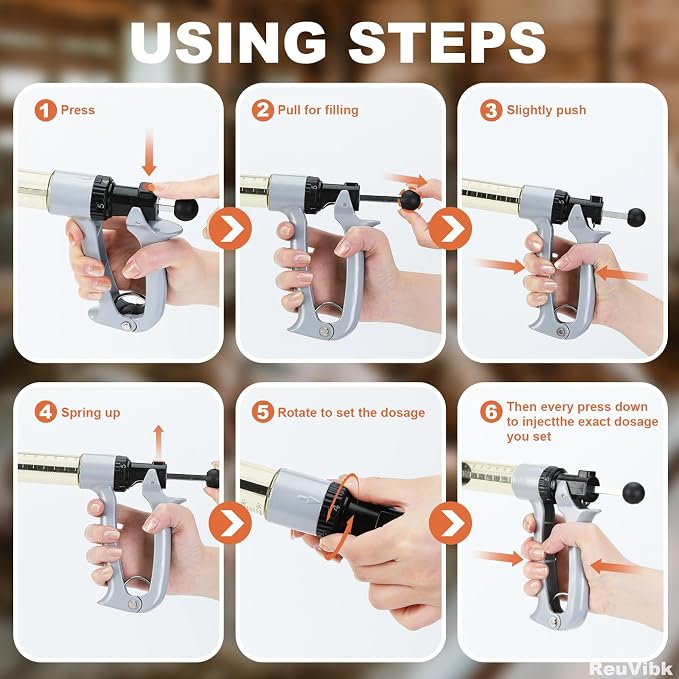 50ml Semi-Auto Repeating Livestock Syringe Gun, 5 Dose Settings | Ergonomic Grip, Clear Barrel & Luer Lock, Vet Injector for Cattle, Horses, Goats, Sheep & Pigs