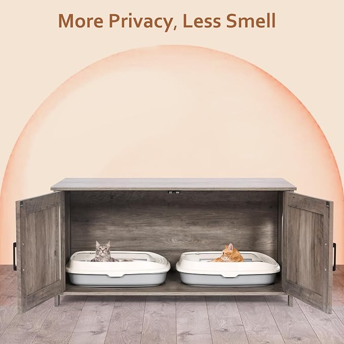 Homhedy 39.4" L Cat Litter Box Enclosure, Pet House with Barn Door, Wooden Cat Washroom Furniture, Fit Most of Litter Box, Greige
