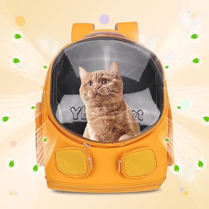 Pet Backpack Carrier, Portable and Ventilated, Oxford Cloth, Dog Cat Travel Bag with Transparent Cover 13.78", (Orange, 1 Pcs), Intended for Hiking/Camping/Traveling