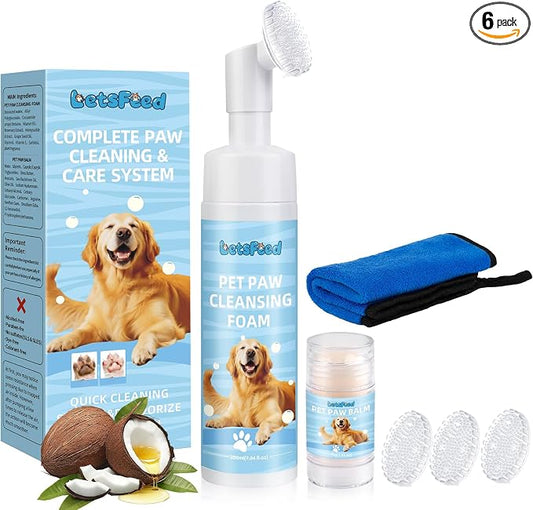 Dog Paw Cleaner Kit with Paw Balm for Dogs, Waterless Foot Cleaner for Muddy Paws, Dirt Removal, Moisturizing Care for Dry Cracked Pads, Includes Towel and 3 Soft Silicone Brushes