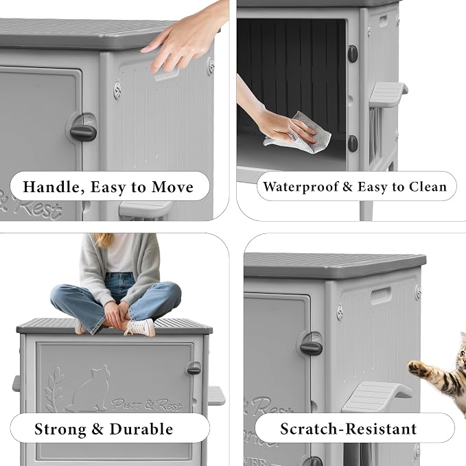 Cat Litter Box Enclosure Furniture Plastic Hidden Enclosed Litter Box Cabinet Cat House Kitty End Table for Living Room, Entryway, Balcony, Bedroom