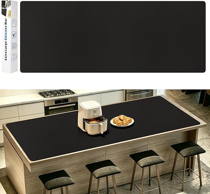 120" x 20" Silicone Countertop Protector Mat, Heat Resistant Kitchen Counter Mat, Waterproof Non-Slip Silicone Surface Protector for Kitchen Counters, Food Prep, Coffee Maker & Appliances, Black