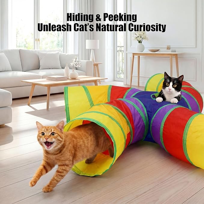 Bemodst S-Type Cat Tunnel, 2 Way/3 Way/4 Way/5 Way Collapsible S-Shape Small Animal Tubes Kitty Tunnels Interactive Maze House Toy with Storage Bag for Kitten Puppy Rabbit Guinea Pig (Rainbow-5 Way)