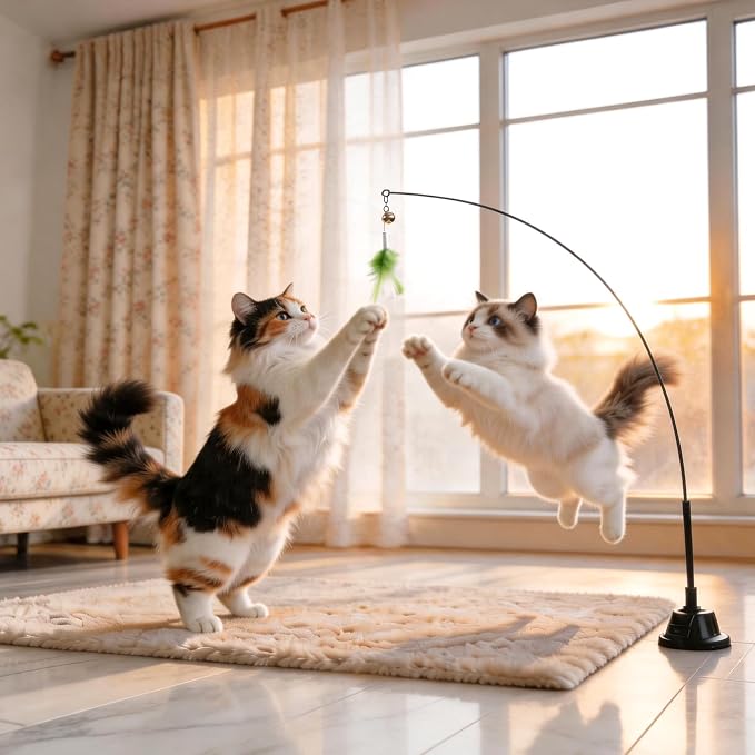 Interactive Cat Toys for Indoor Cats, Flying Bird Feather Toy, Cat Teaser Enrichment with Adhesive-Backed Suction Cups, Self-Play Teaser for Bored Cats