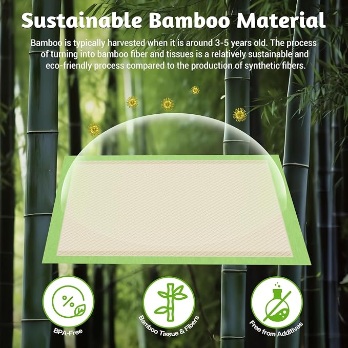 MIZOK Pee Pads for Dogs 36x36in Bamboo Dog Pads Extra Large Super Absorbent Odor Eliminating Leak-Proof, Puppy Pads with Adhesive Tabs for Large Breeds, Disposable (30 Count)