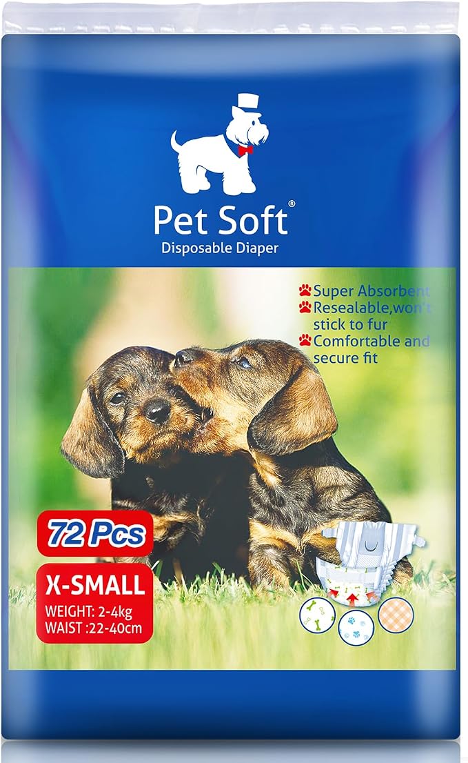 Pet Soft Dog Diapers Female - Disposable Puppy Diapers, Cat Diaper 72pcs XSmall