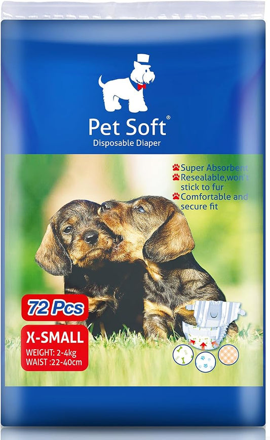 Pet Soft Dog Diapers Female - Disposable Puppy Diapers, Cat Diaper 72pcs XSmall