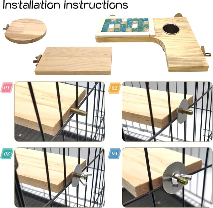 BNOSDM Wooden Hamster Cage Platform Set Wood Chinchilla Ledges and Rabbit Grinding Claw Pads Natural Hamster Lava Stone Teeth Grinding Scratching Pad Chew Toy for Small Animals