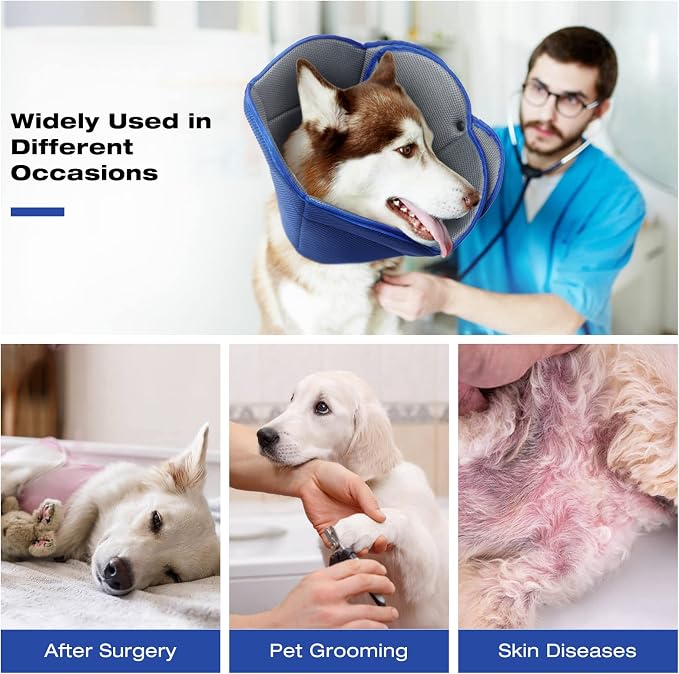 Soft Dog Cone Collar Alternative to Stop Licking,Comfort Recovery Collar for Large, Medium,Small Dogs,Adjustable Elizabethan Collar Alternative,Dogs Recovery Collar After Surgery,Blue,XL