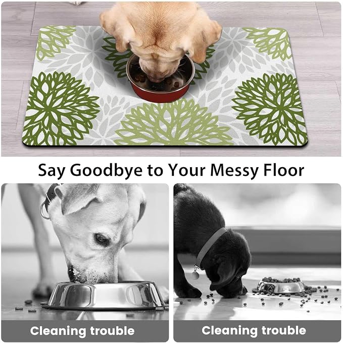 Dog Food Mats for Floors, Absorbent and Quick-Drying Pet Cat Food Mat,Anti-Fouling and Easy-to-Clean Pet Feeding Mat,Dog Bowl Mat for Messy Drinking Water Bowls.16x24, Bohemia Dahlia Floral Style