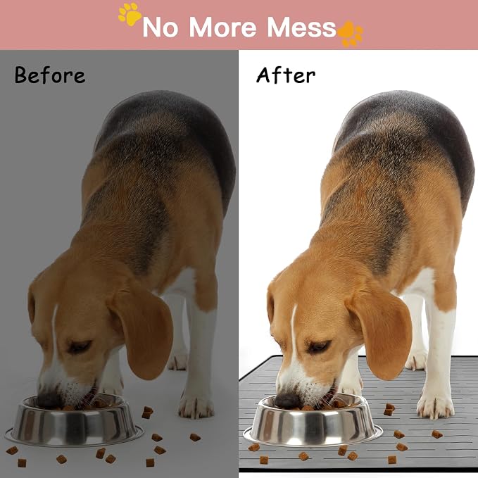 Largest Dog Food Mat, 39.5"x29.5" Silicone Dog and Cat Mat for Food and Water Bowls, Thinken Waterproof Non-Slip XXXL Pet Feeding Mat for Floors, Black