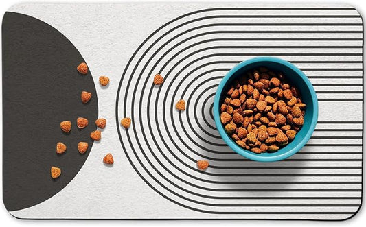 Dog Food Mats,Cat Absorbent Water Bowl Feeding Mats Pet Placemats for Food and Water Black Bohemia 12 * 20 inch