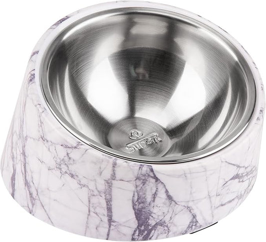 SuperDesign Mess Free 15° Slanted Bowl for Dogs and Cats, Tilted Angle Bulldog Bowl Dog Feeder, Non-Skid & Non-Spill, Easier to Reach Food L/2 Cup Marble Pattern