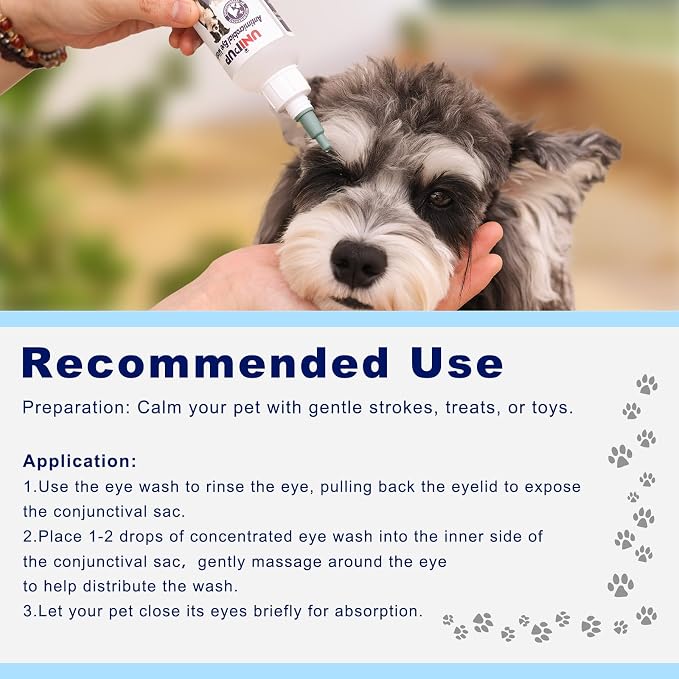 Dog Eye Wash 3.38 fl. oz and Eye Drops 0.34 fl. oz Set for Dogs and Cats to Flush and Soothe Eye Irritations, Dog Tear Stain Cleaner, for Allergies, Mucus, Irritation and Weepy Eyes