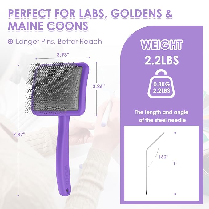 Large Dog Slicker Brush for Goldendoodles, Poodles - 3 in 1 Grooming Kit with Undercoat Rake & Comb - Extra Long Pins Slicker Brush for Dematting, Thick Coats, Shedding, Detangling, Purple