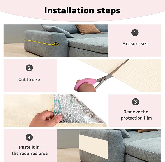 2 Pcs Beige Cat Scratch Mat, 78.7"x15.8" Self-Adhesive Cat Carpet, Trimmable DIY Cat Scratch Pad for Furniture, Couch Protector from Cats, Sofa Protector for Cats, Wall, Cat Tree Replacement Pos